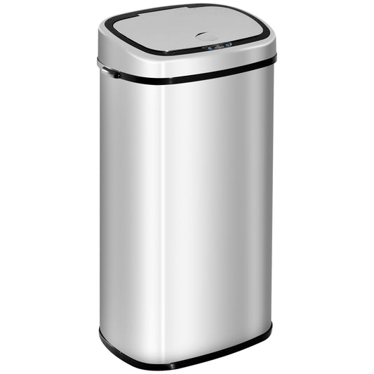 HOMCOM 68L Automatic Sensor Bin, Touchless Stainless Steel Kitchen Rubbish Bin, Hands-Free Infrared Waste Dustbin, Motion Trash Can with Manual Button for Home Office, Silver