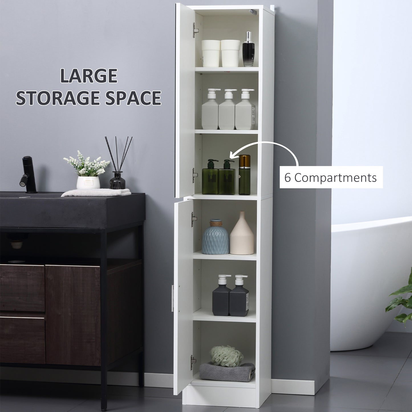 kleankin Tall Bathroom Cabinet with Mirror and Adjustable Shelf - White