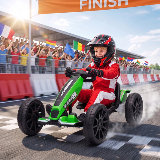 AIYAPLAY 12V Electric Go Kart for Kids with Dual Motors, Adjustable Seat, Soft Start, LED Lights, EVA Wheels, for Age 3-6, Green