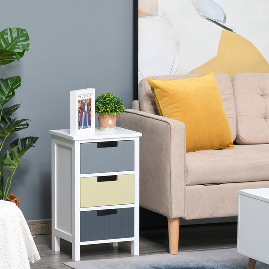 HOMCOM 3 Drawer Storage Tower, Dresser Chest with Wood Top, Organiser Unit for Closets Bedroom Nursery Room Hallway