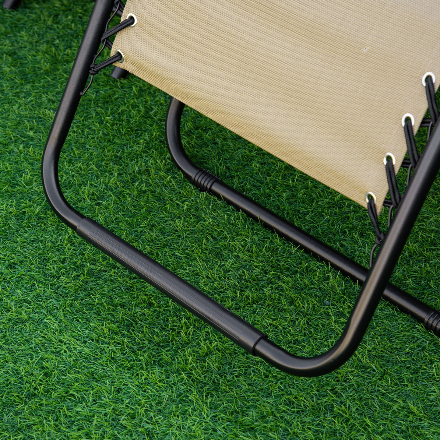 Outsunny Folding Zero Gravity Chairs, 3 Pieces Adjustable Sun Lounger and Table Set with Cup Holder and Headrest, Patio Bistro Set with Reclining Garden Chairs for Outdoor, Beige