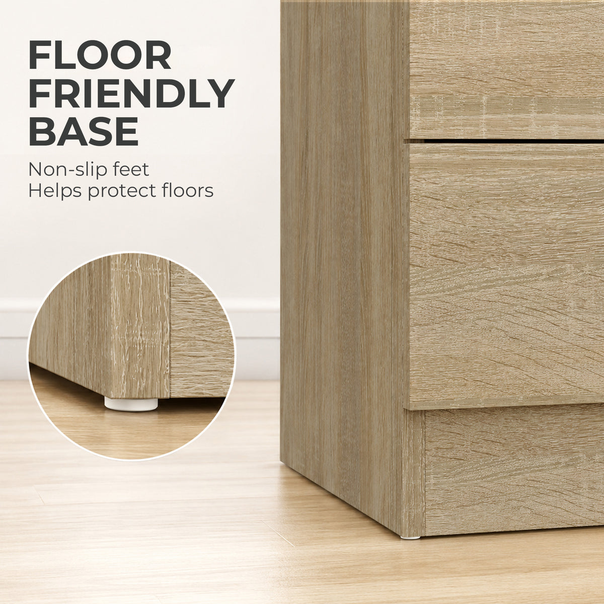 HOMCOM Three-Drawer Simple Bedside Table - Oak