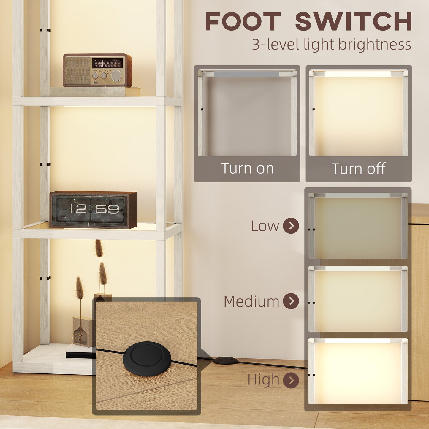 HOMCOM Four-Shelf Floor Lamp - Bleached Oak