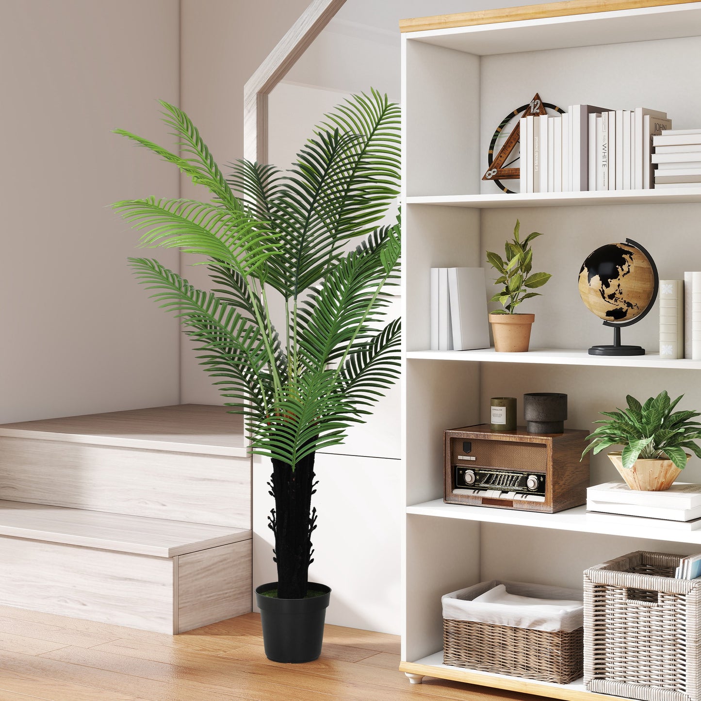 HOMCOM 175cm Artificial Areca Palm Tree with 16 PE Leaves, Decorative Artificial Plant with Plastic Pot and Flocked Soil, Fake Plant for Home Office Decor, Green