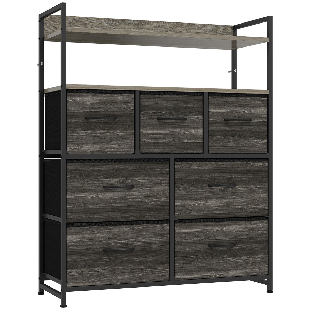 HOMCOM Chest of Drawers, Bedroom Fabric Dresser with 7 Drawers, Storage Organiser Unit with Open Shelves, Grey Wood-Effect Default Title