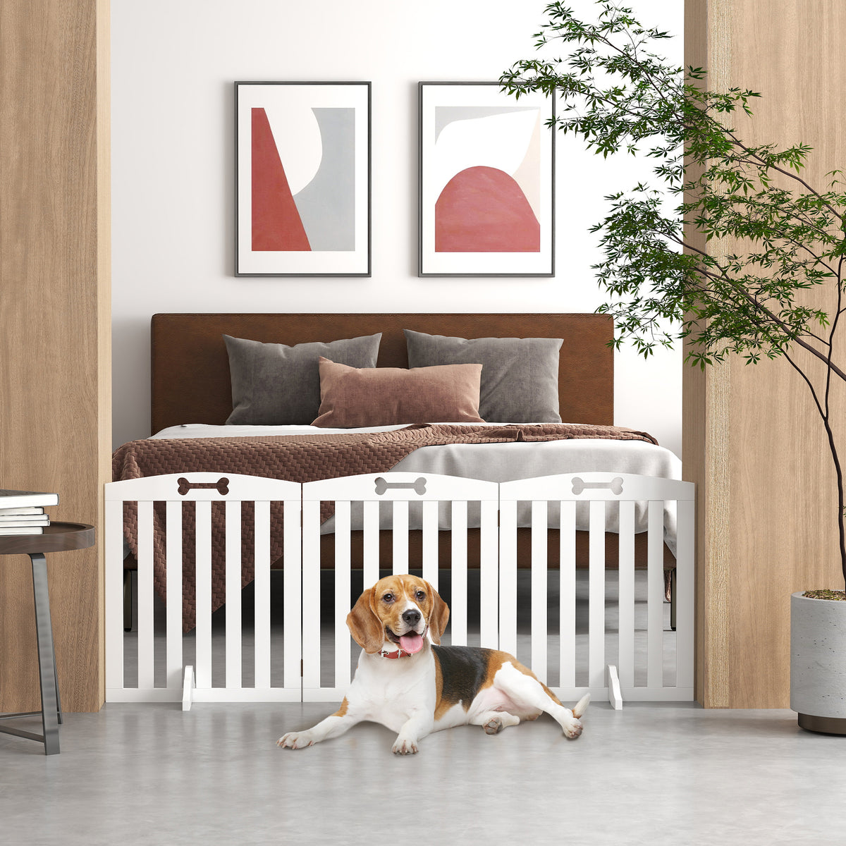 PawHut Wooden Dog Gate, Freestanding Pet Gate with Support Feet for Doorways, Hallways, Stairs, 155L x 61H cm, White