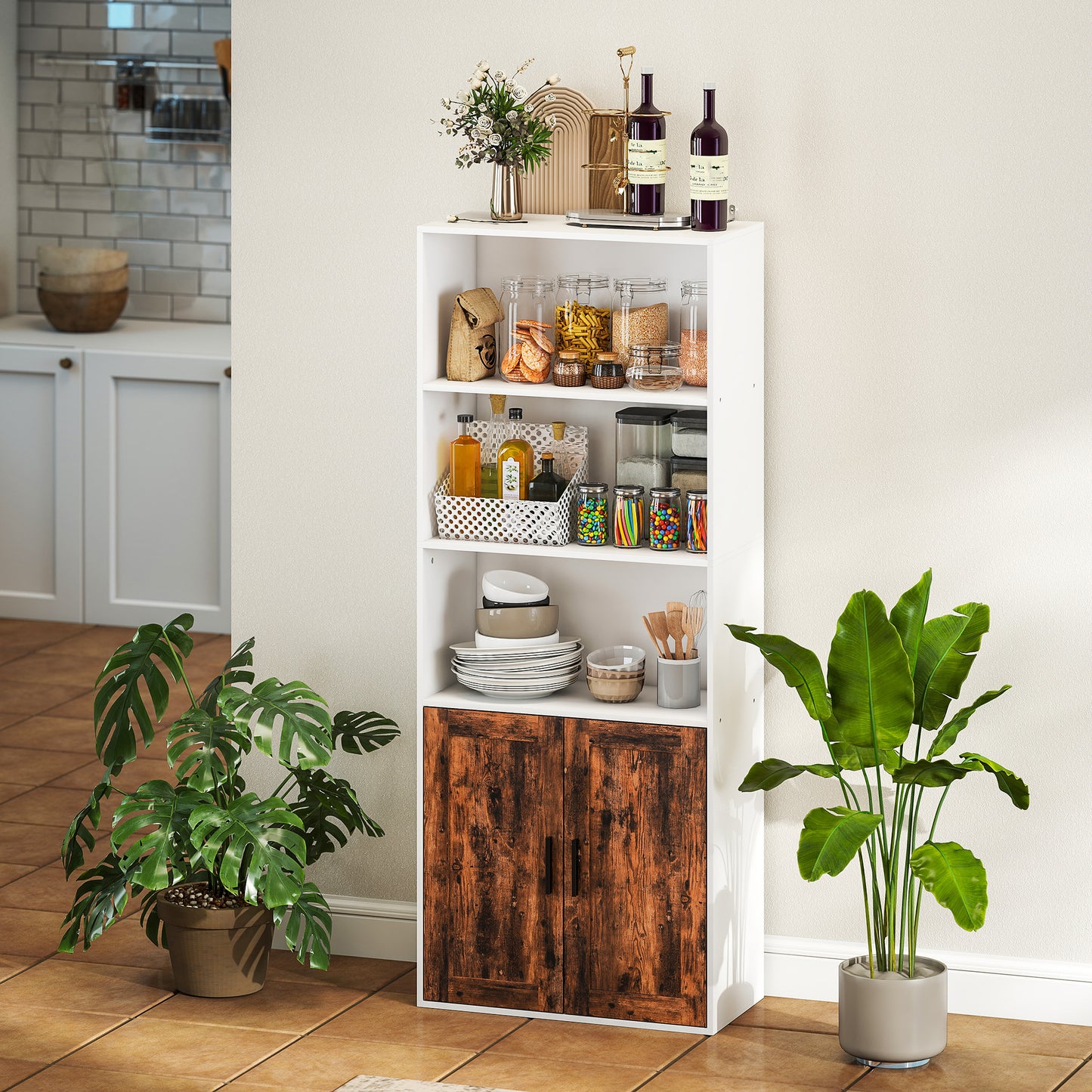 HOMCOM 5-Tier Bookcase with Adjustable Shelf - Rustic Brown