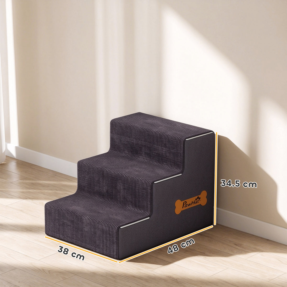 PawHut Dog Steps, 3-Step Dog Stairs for Bed and Sofa, Pet Stairs with Carry Handle, Washable Cover