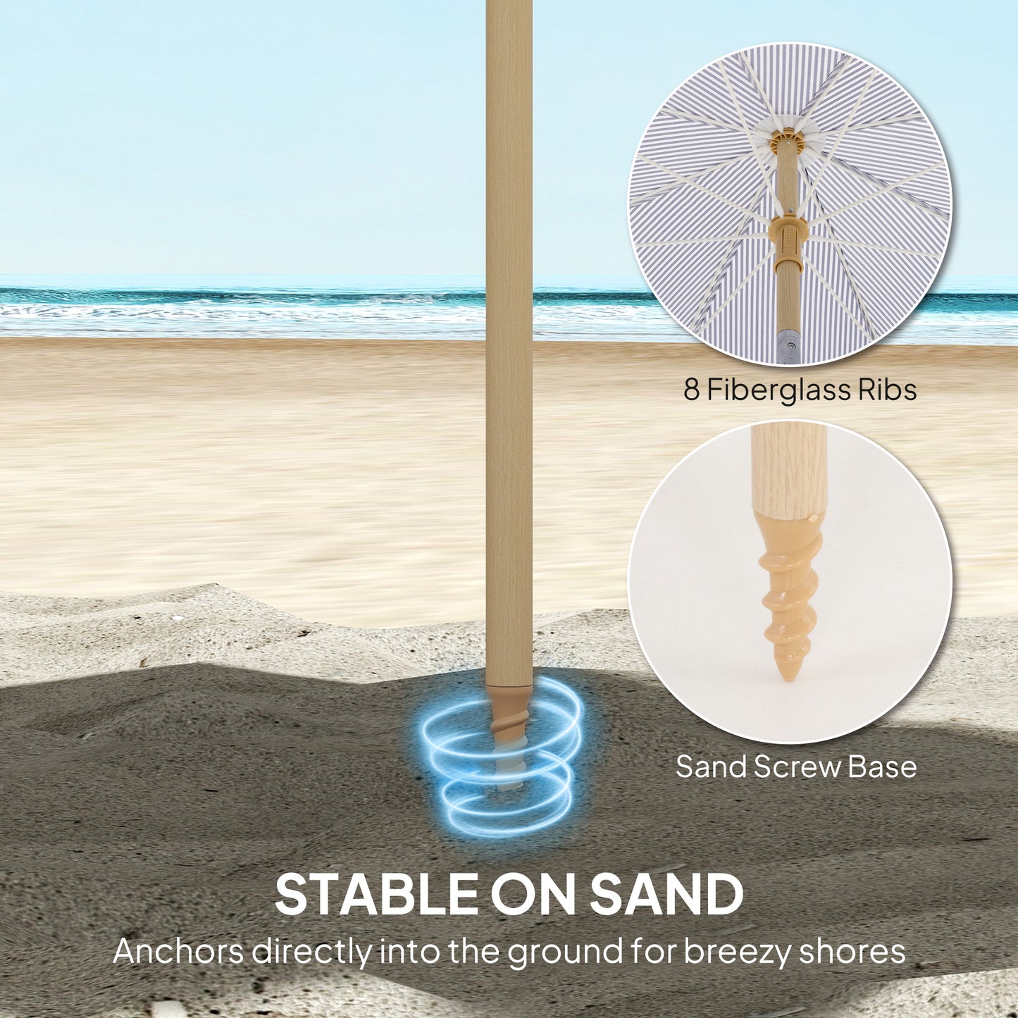 Outsunny 1.7 m Beach Umbrella with Sand Anchor, 30Â° Tilting Fringed Beach Garden Parasol with Adjustable Height, Blue
