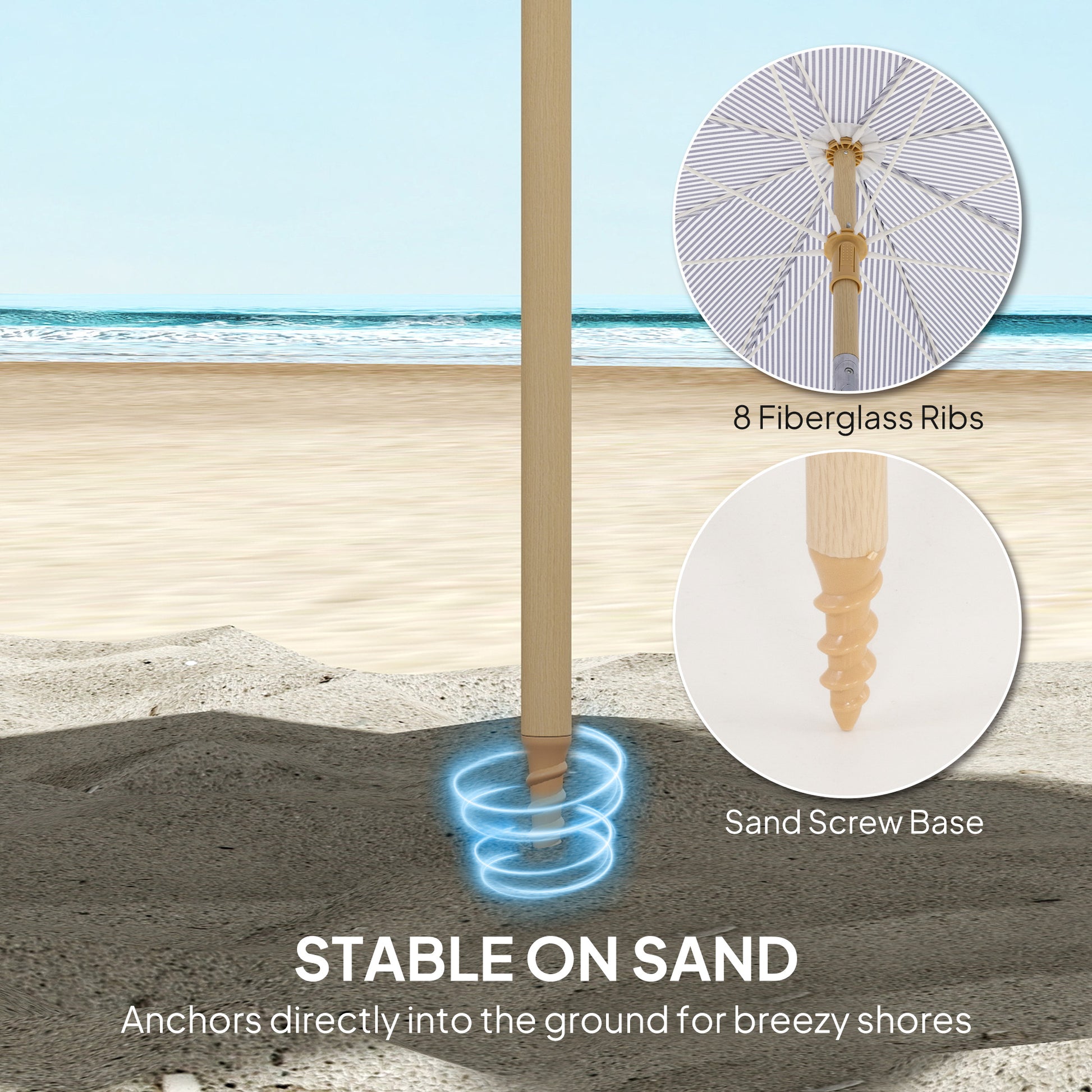 Outsunny 1.7 m Beach Umbrella with Sand Anchor, 30Â° Tilting Fringed Beach Garden Parasol with Adjustable Height, Blue