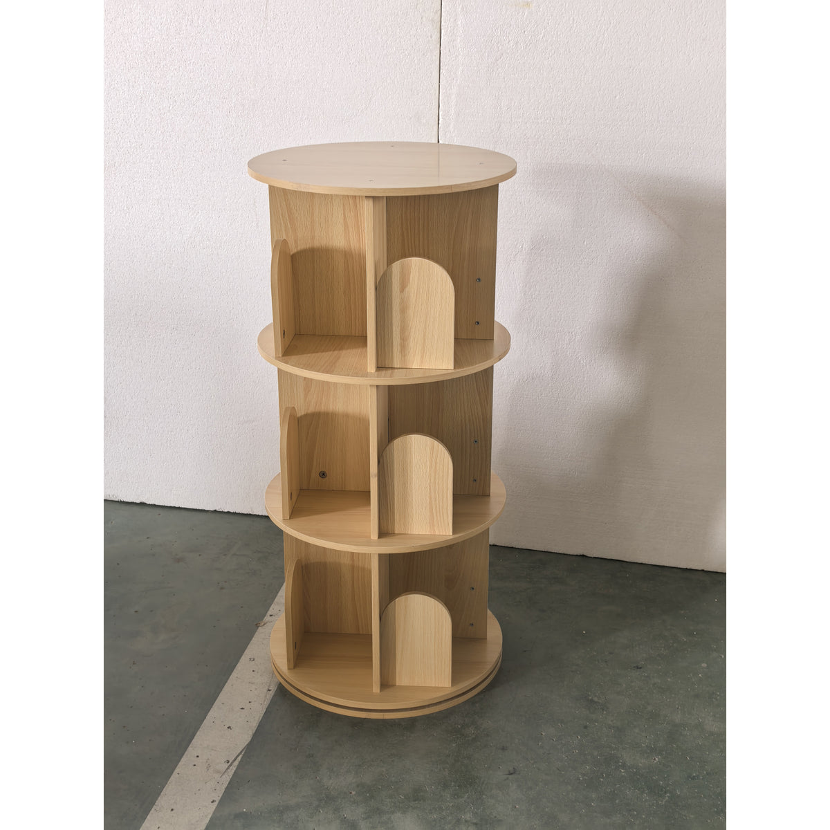 AIYAPLAY 3-Tier Rotating Bookcase, Round Kids Bookshelf Floor Standing 360Â° Rotating for Bedroom, Kids Room and Playroom, Natural