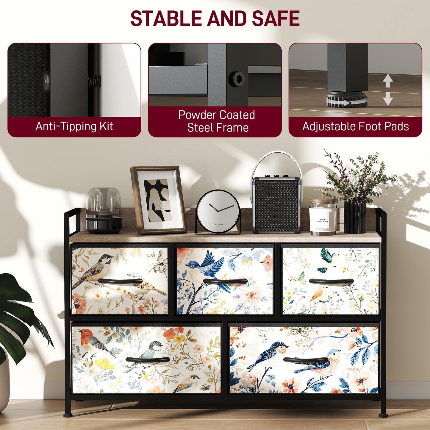 HOMCOM 5-Drawer Chest of Drawers - White