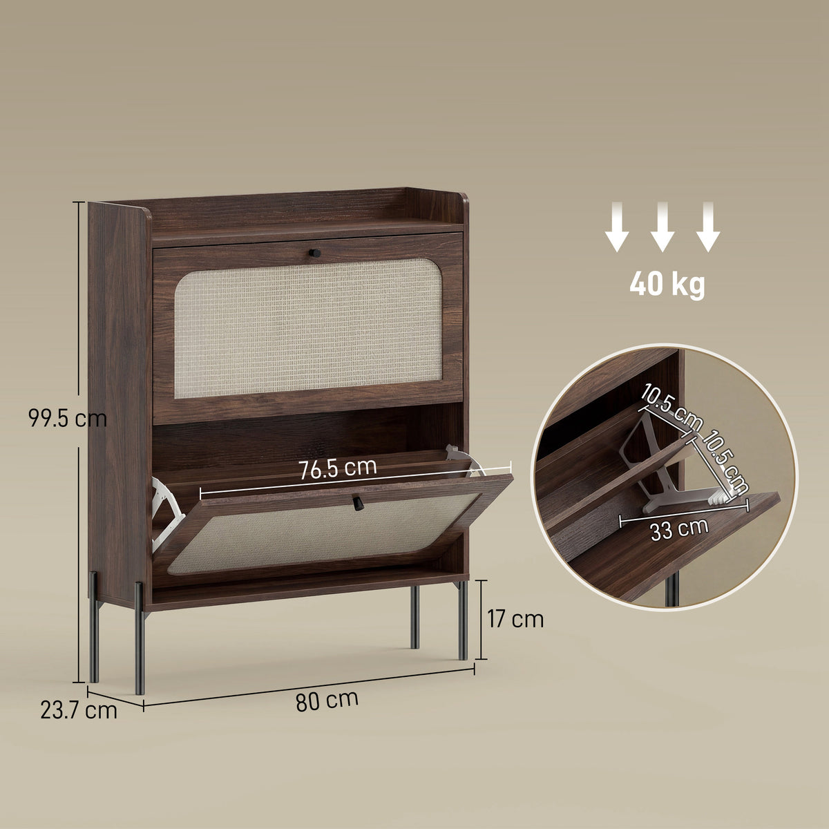 HOMCOM Shoe Cabinet with 2 Flip Drawers, Boho Narrow Shoe Storage Cabinet, Dark Brown