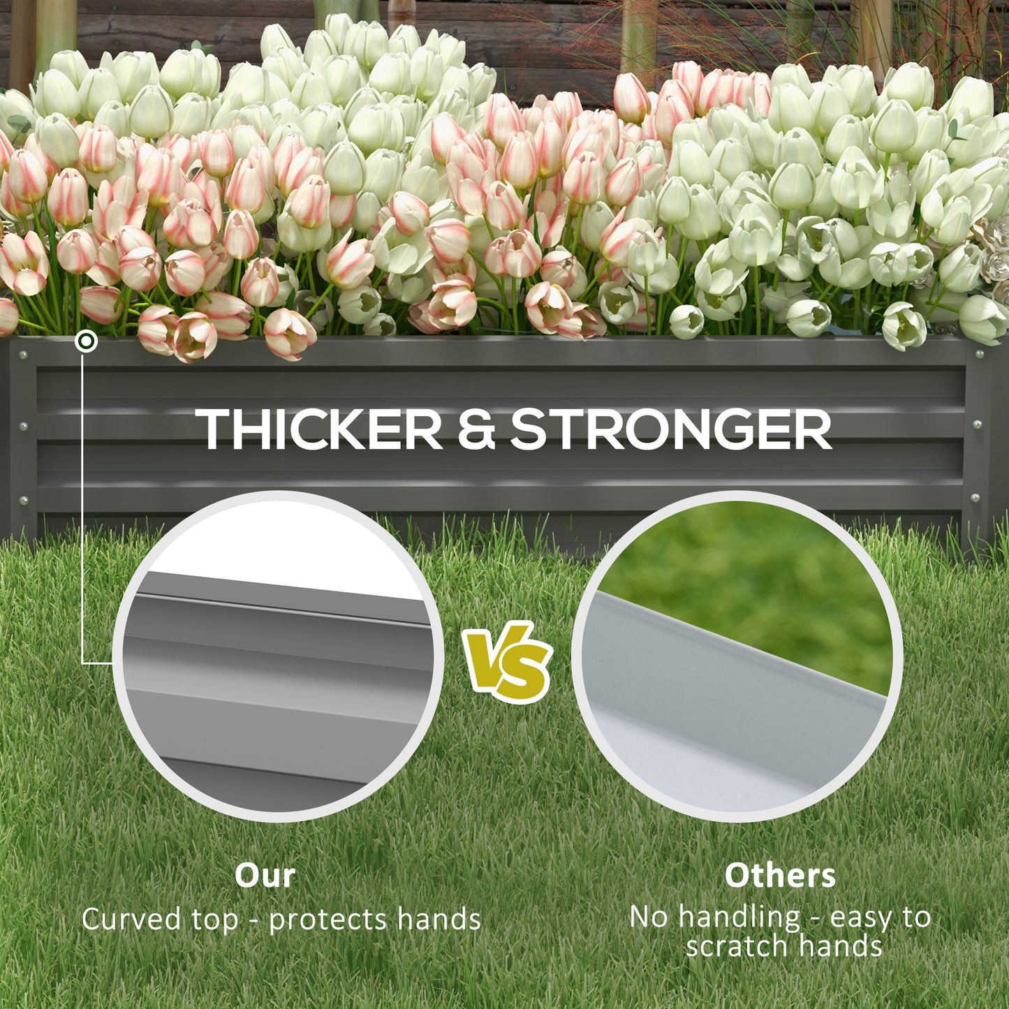 Outsunny Rectangle Raised Garden Bed Box with Weatherized Steel Frame for Vegetables, Flowers, & Herbs, 120 cm x 60 cm x 30.5 cm, Light Grey