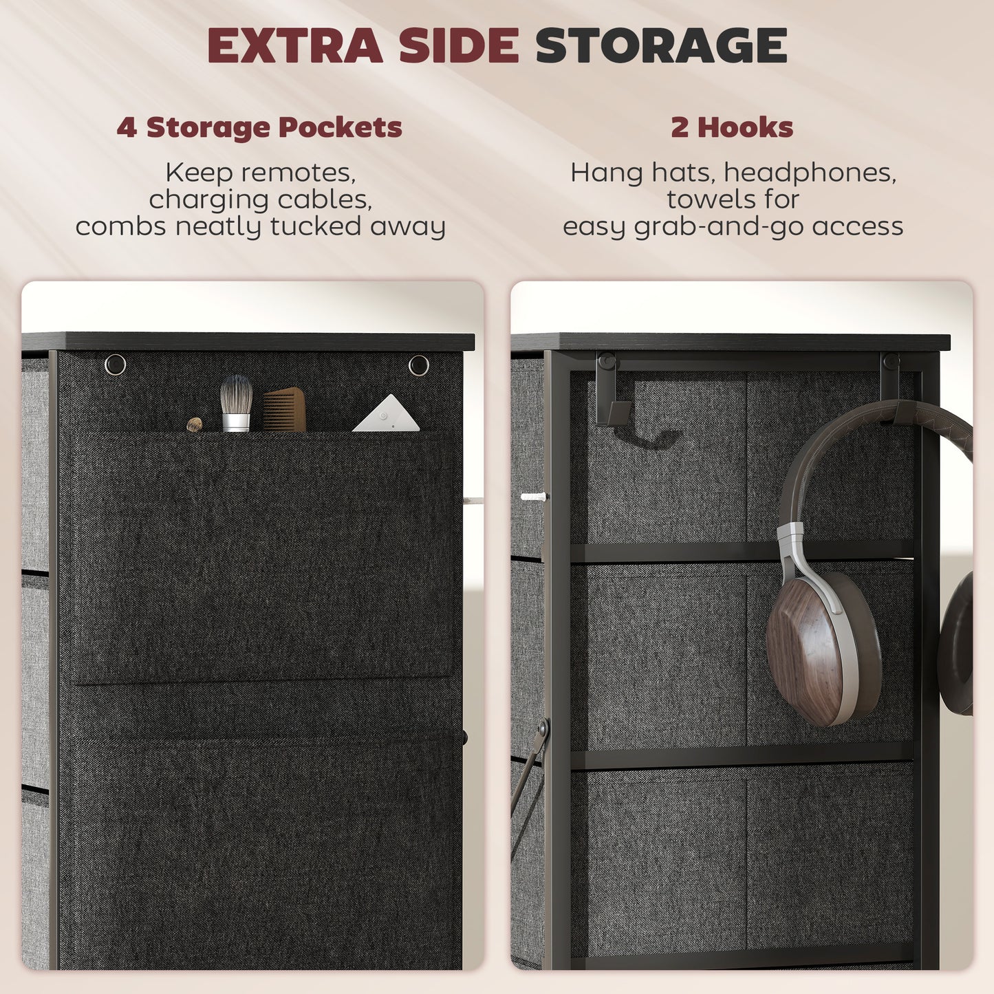 HOMCOM Chest of Five Fabric Drawers - Charcoal Grey