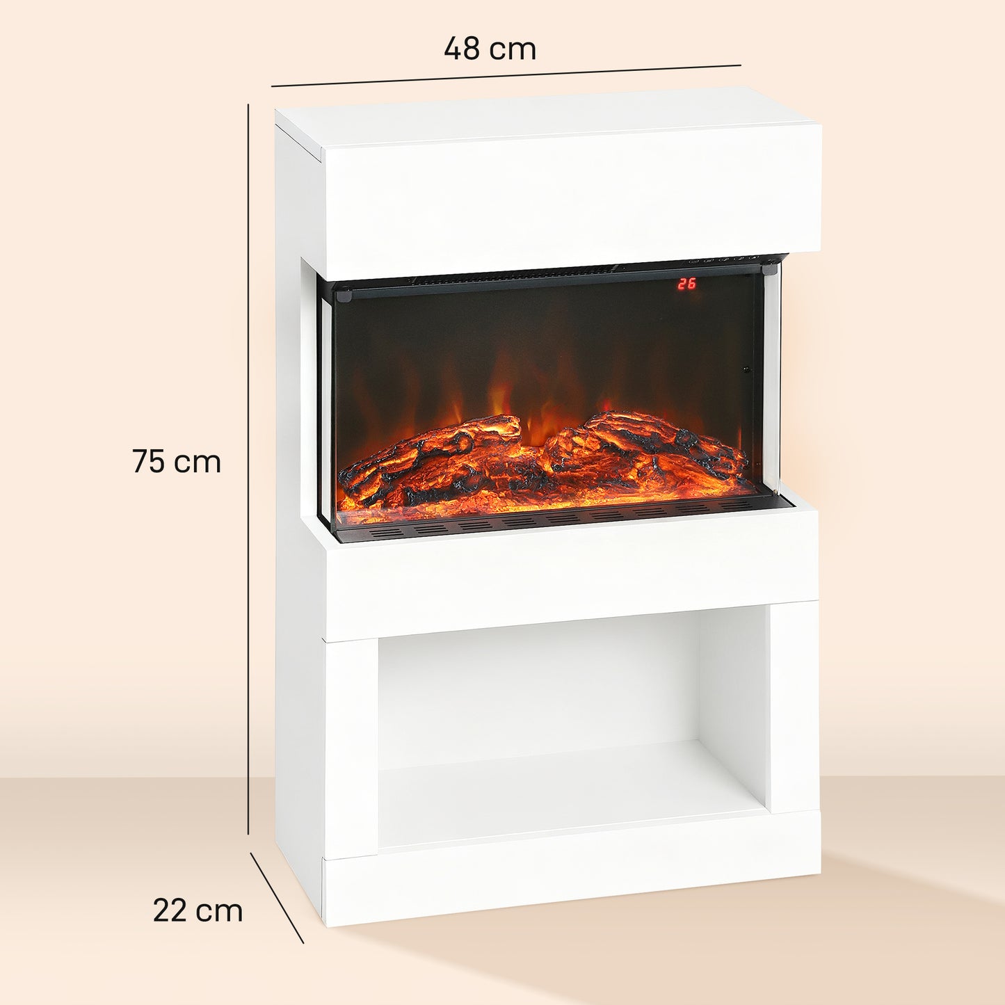 HOMCOM 19" Electric Fireplace with Surround, 3D Flame Effect, 6 Colours & 3 Brightness Levels, 1000W/2000W White Electric Fire and Mantel Reach up to 30ãŽ¡ Space with Remote & Timer, 3 Sided View