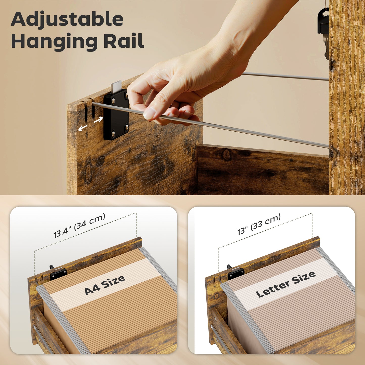 HOMCOM Three Drawer Wood-Effect Filing Cabinet - Rustic Brown