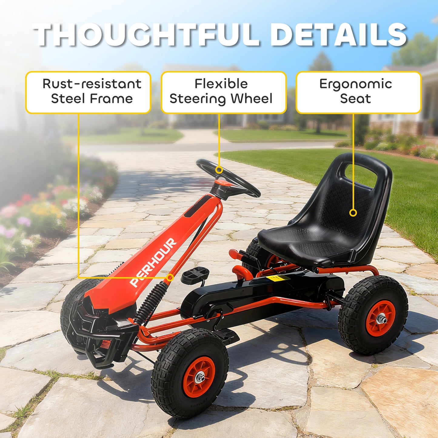 AIYAPLAY Kids Pedal Go Kart with Adjustable Seat, EVA Tyres, Manual Clutch, Brake, Go Kart for Kids 3-8 Years, Red