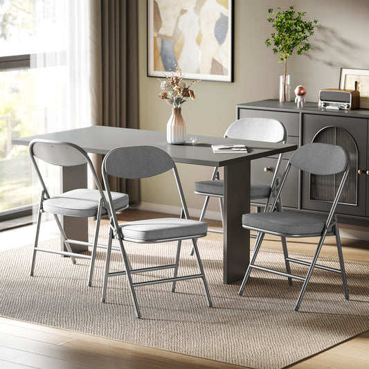 HOMCOM Set of Four Folding Corduroy Seat Chairs - Grey