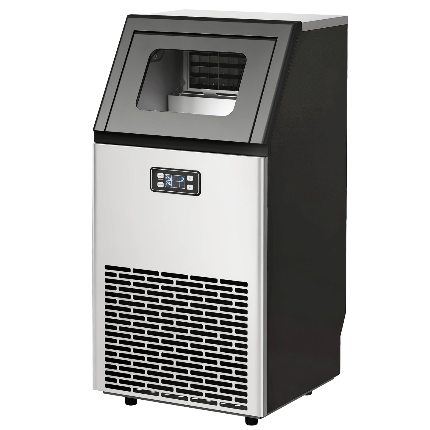 HOMCOM Commercial Ice Maker Machine, Freestanding Stainless Steel Ice Machine with Self-Cleaning, LCD Display, 45kg/24 Hours and 11kg Storage for Home, Office, Bar, Restaurant