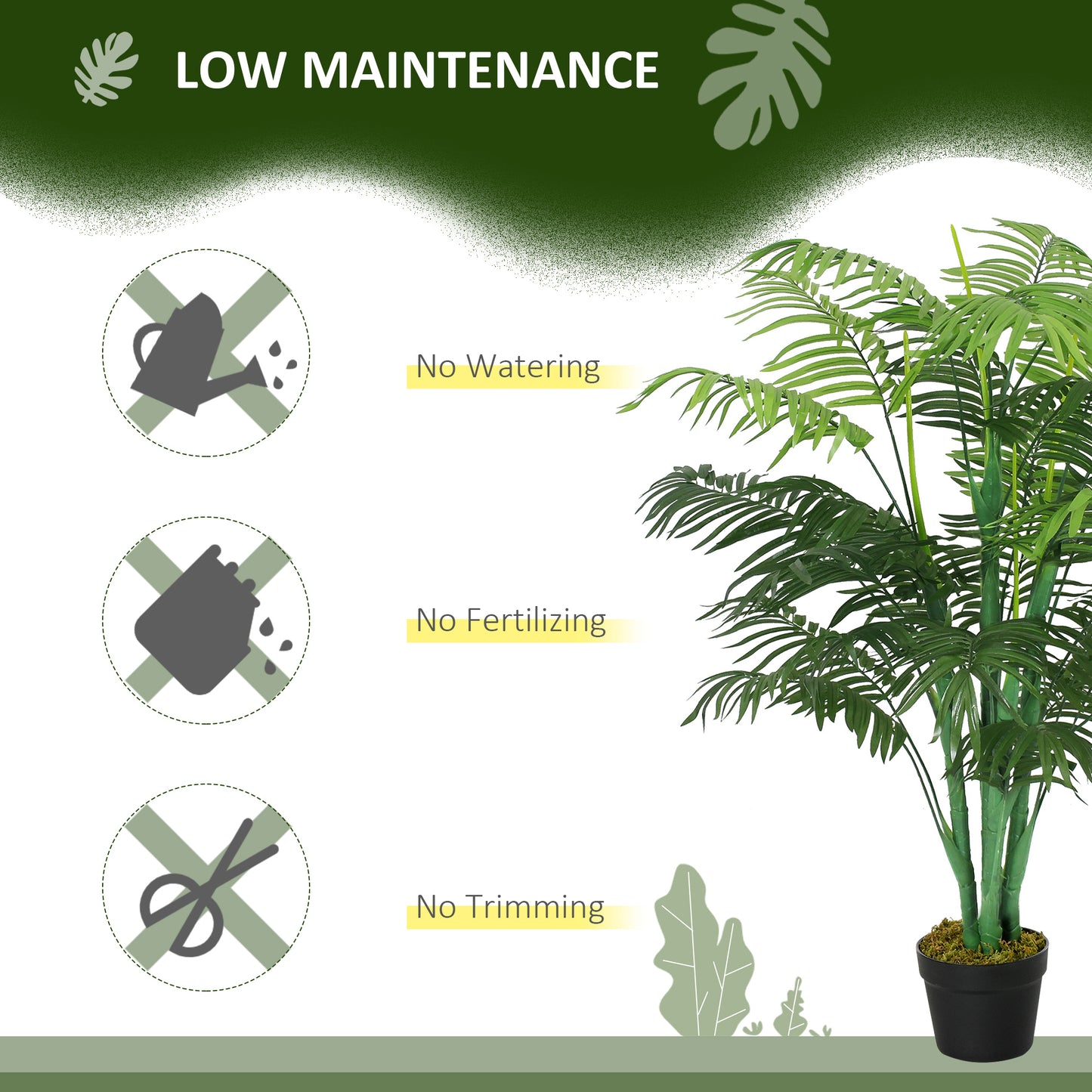 Outsunny 125cm/4FT Artificial Palm Plant Decorative Tree with Nursery Pot, Fake Plastic Indoor Outdoor Home Office DÃ©cor, Green