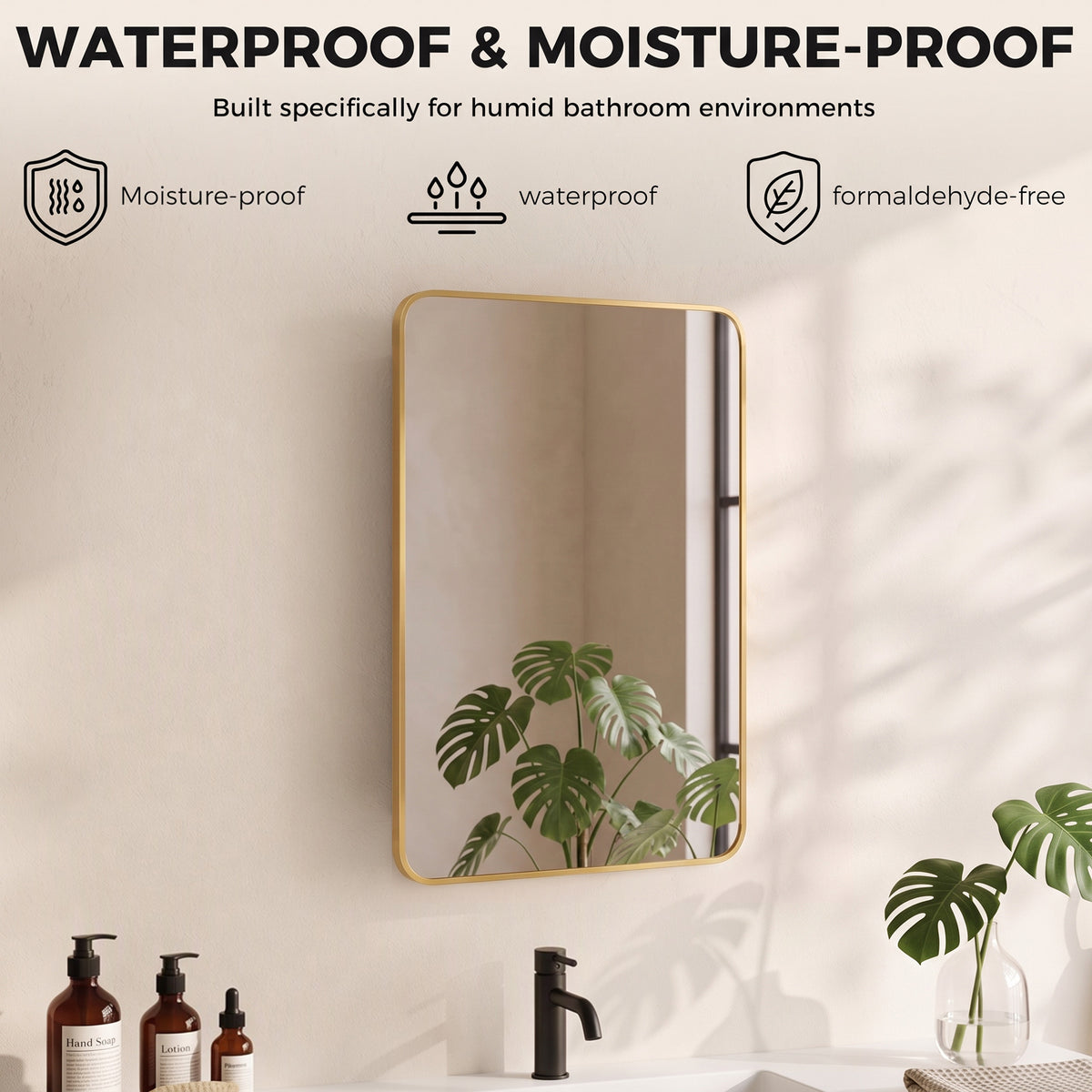HOMCOM 50.8 x 11.6 x 71 cm Bathroom Mirror Cabinet, Wall Cabinet with Adjustable Shelves, Wall-Mounted or Recessed, Gold Tone