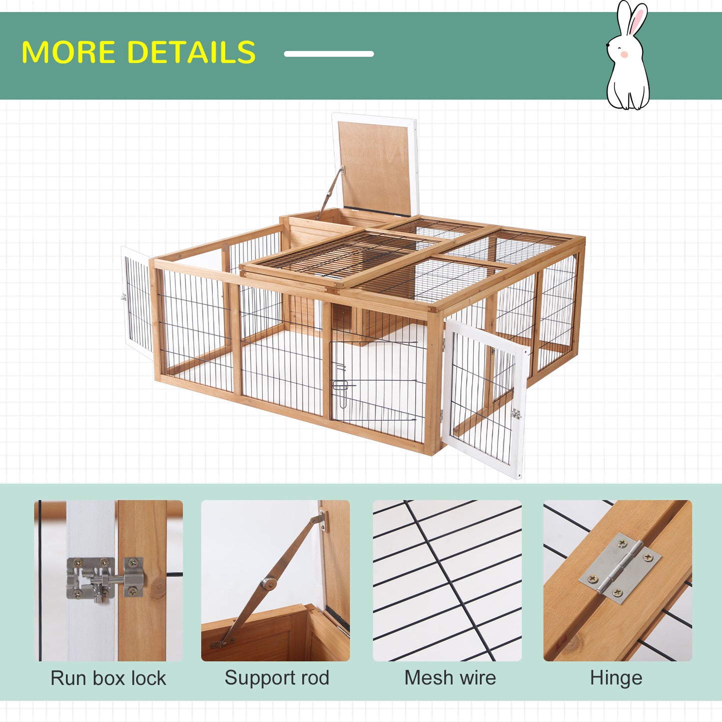 PawHut Rabbit Hutch Outdoor, Guinea Pig House, Bunny Run Cage with Openable Top for 1-2 Rabbits, 123 x 120 x 52cm, Yellow