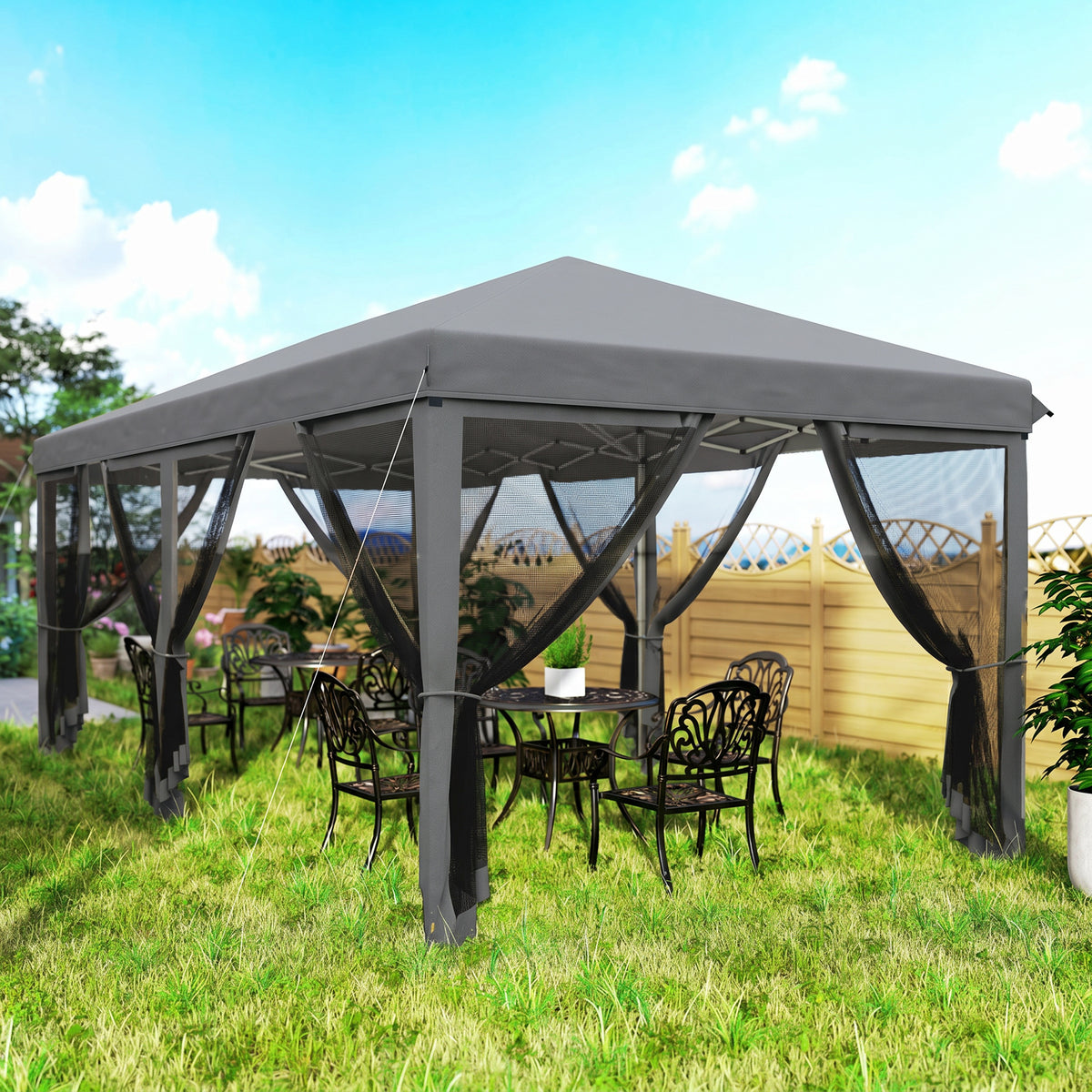 Outsunny 3 x 6m Pop Up Gazebo, Outdoor Canopy Shelter, Marquee Party Wedding Tent with 6 Mesh Walls and Carry Bag, Grey