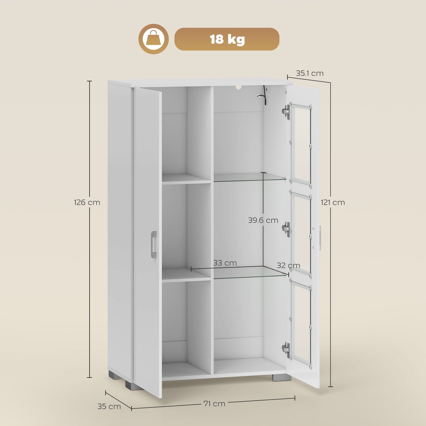 HOMCOM High Gloss Sideboard, Display Cabinet with 16-Colour RGB LED Lights and Remote Control, Modern Storage Cupboard with Glass Doors and Shelves for Living Room, Dining Room, Kitchen, White