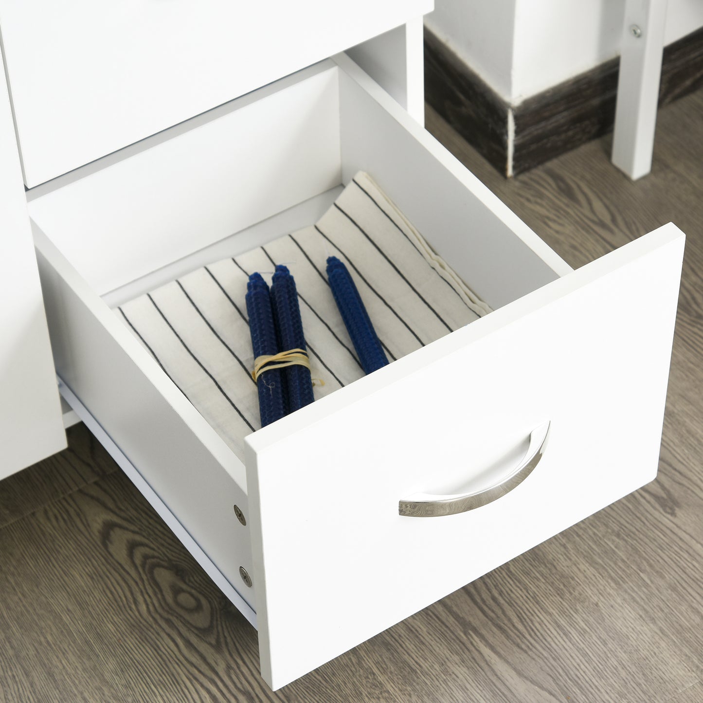 HOMCOM Kitchen Cupboard, 183cm Tall Storage Cabinet with Countertop, Sideboard with 3 Small Drawers, Flip Up Top Door, 3 Cabinet Doors and Open Shelves, 100W x 39.5D x 183.5H cm, White