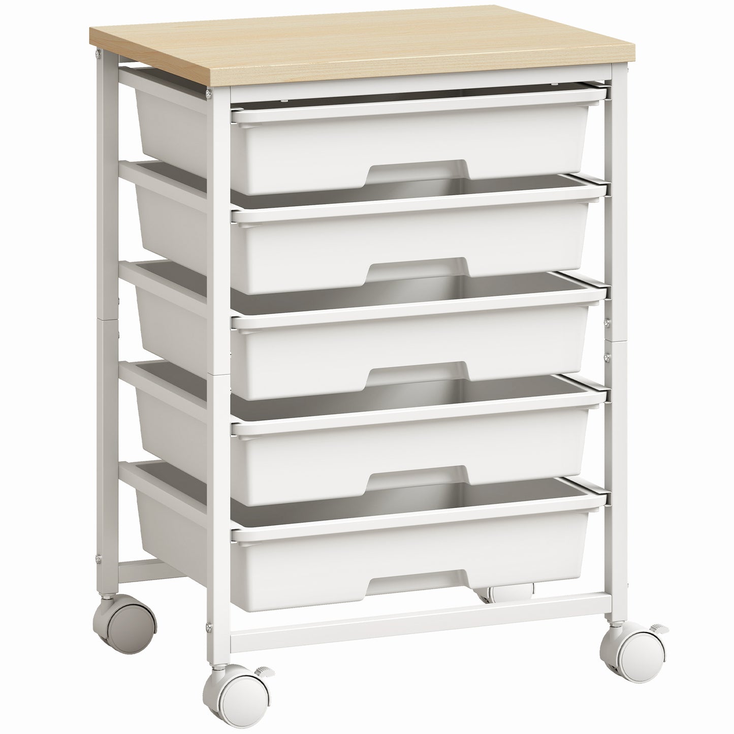 HOMCOM 6-Tier Storage Trolley on Wheels, Metal Kitchen Rolling Cart with 5 Pull-Out Drawers, White