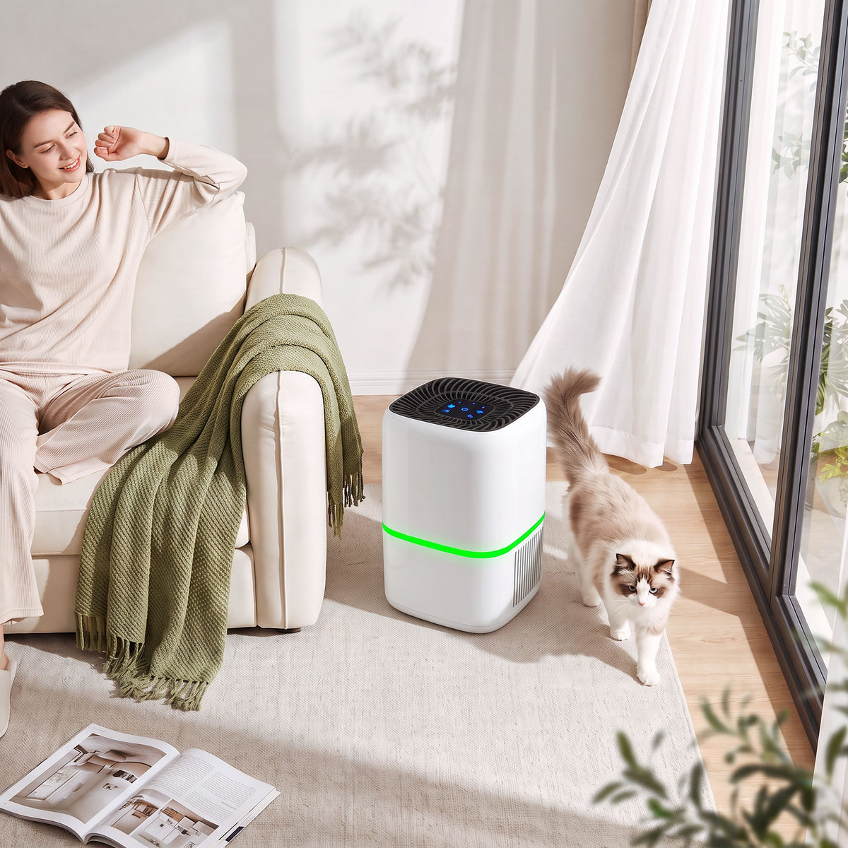 HOMCOM Smart Air Purifier for Home, HEPA Filter, Sleep/Auto Mode, 19mÂ², Air Cleaner, App/Voice Control, Quiet, Odour Indicator