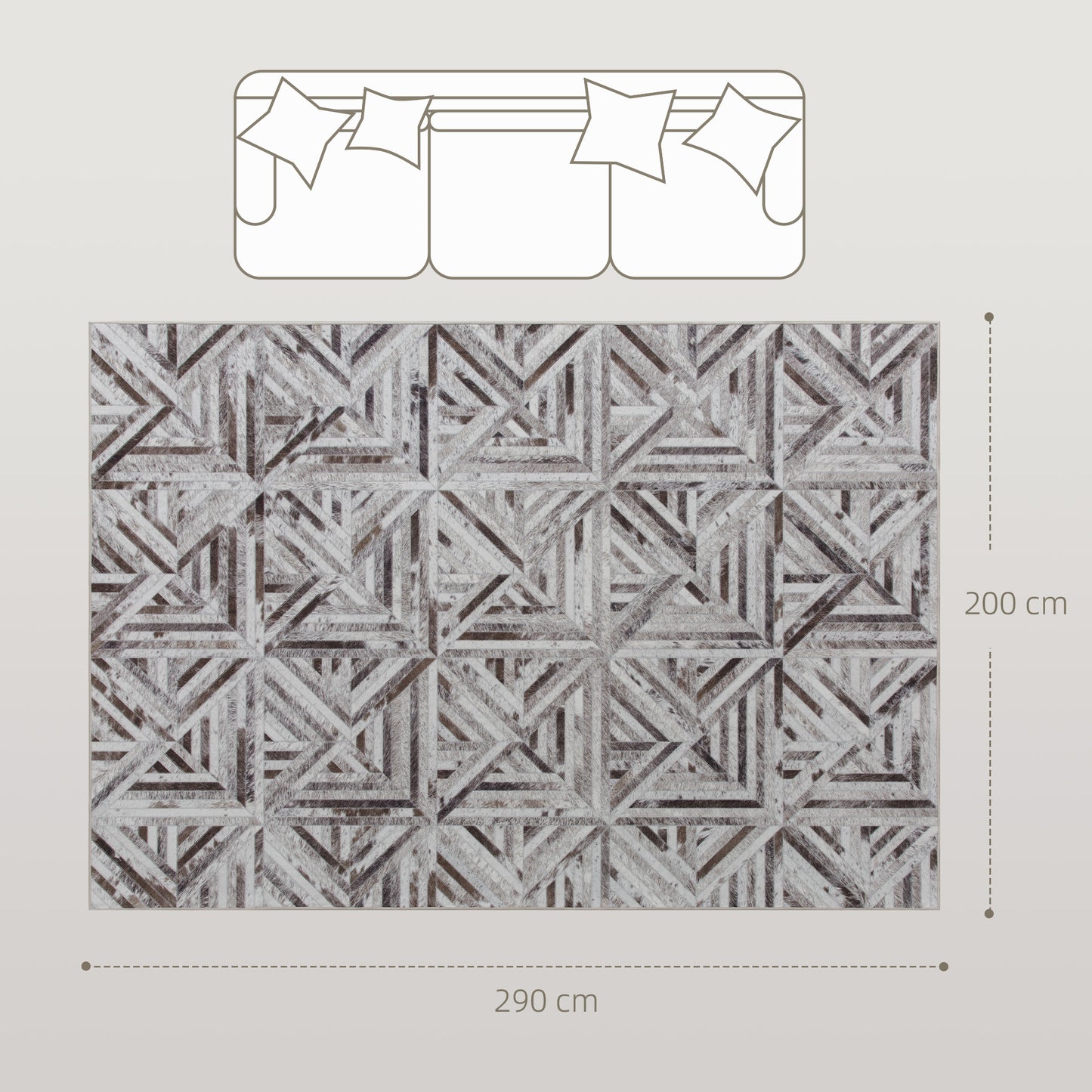 HOMCOM Modern Area Rug, Triangle Pattern Non-Slip Washable Rug, Chenille Floor Carpet for Living Room, Bedroom, Dining Room, Home Office, 290 x 200 cm, Brown