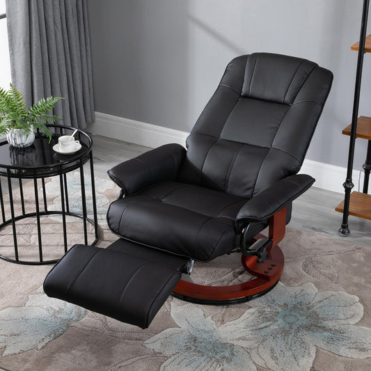 HOMCOM 360° Swivel Recliner Chair with Footstool, Faux Leather Upholstered Armchair for Living Room, Bedroom, Office, Black