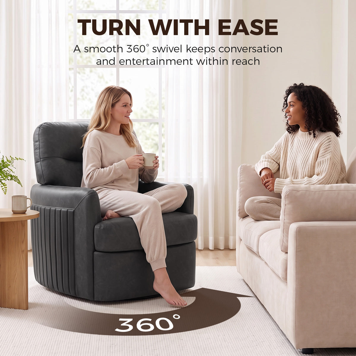 HOMCOM 360Â° Swivel Accent Chair, Modern Armchair with Thick Cushion, PU Leather Upholstered, Dark Grey