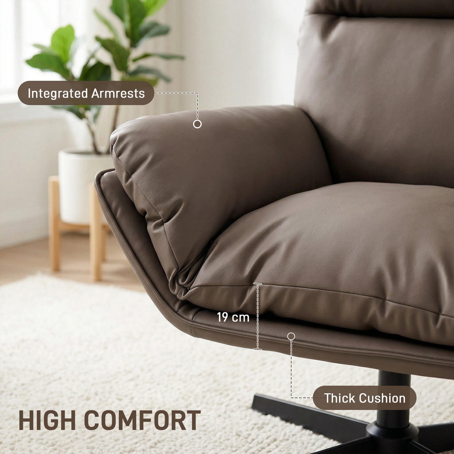 HOMCOM Accent Chair with 360 Swivel Armchair for Living Room with Padded Cushion Dark Brown