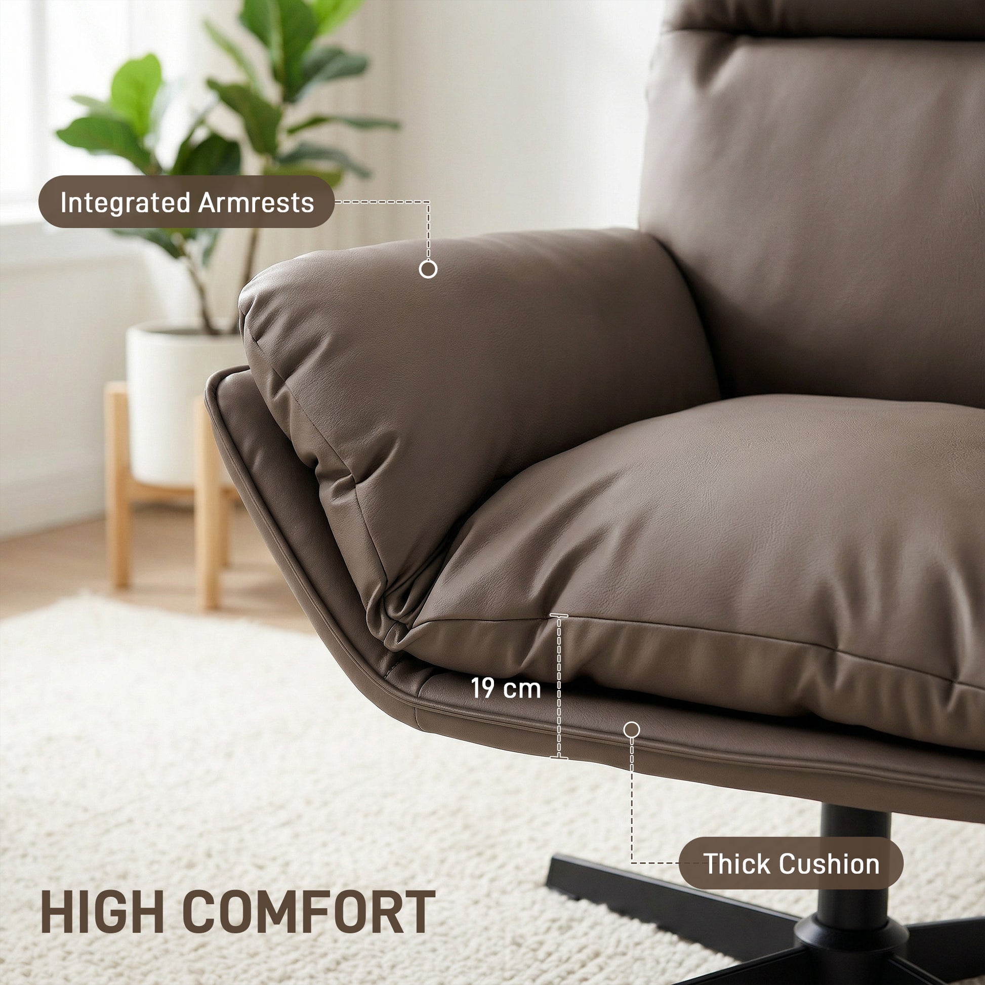 HOMCOM Accent Chair with 360 Swivel Armchair for Living Room with Padded Cushion Dark Brown