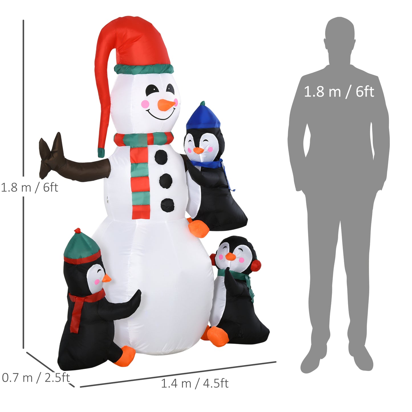 HOMCOM 6ft Inflatable Christmas Snowman with Three Penguins LED Xmas DÃ©cor Holiday Outdoor Yard Decoration