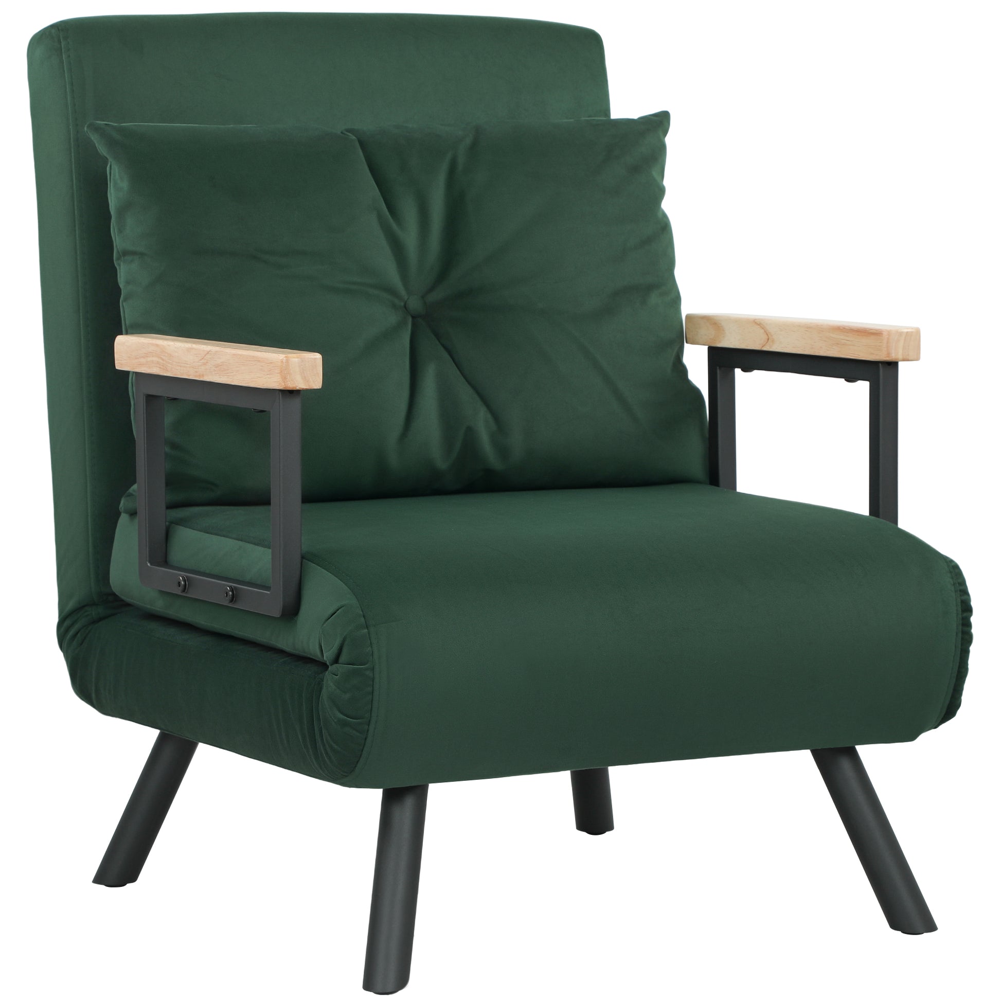 HOMCOM 4-in-1 Velvet-Feel Single Chair Bed, with Pillow - Green