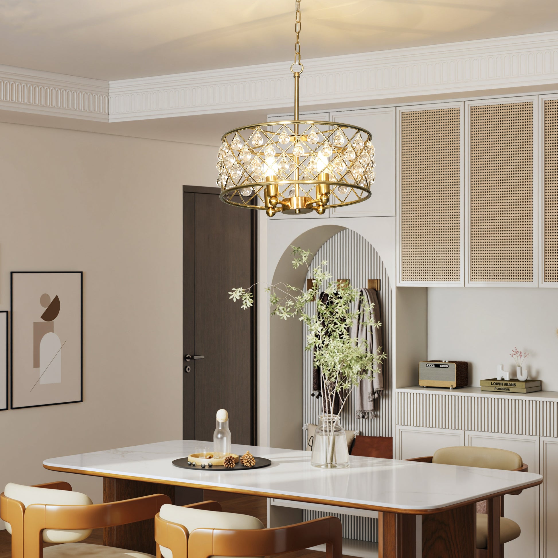 HOMCOM 51 Crystallite Four-Bulb Chandelier - Gold-Tone