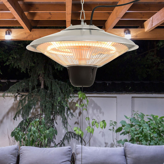 Outsunny 1500W Outdoor Heater Outdoor Ceiling Mounted Aluminium Halogen Electric Hanging  Heating Light Pull Switch Control