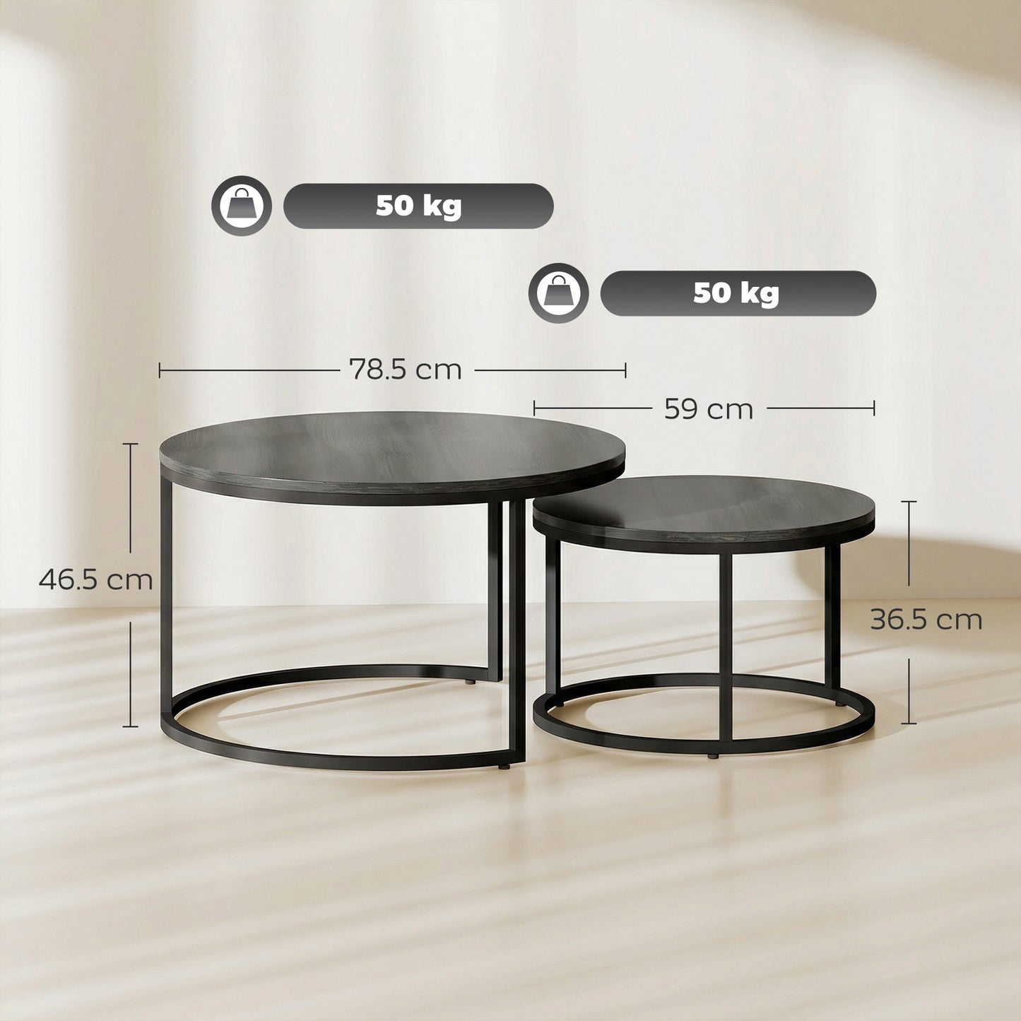 HOMCOM Set of Two Wood-Effect Stacking Tables - Black Wood Grain