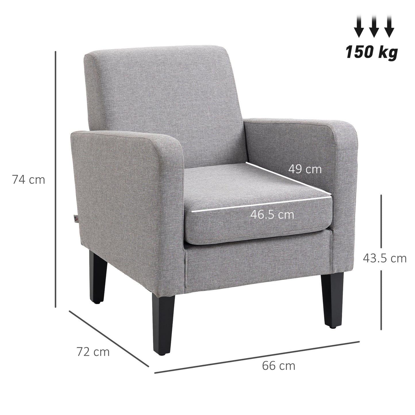 HOMCOM Linen-Look Boxy Armchair - Light Grey