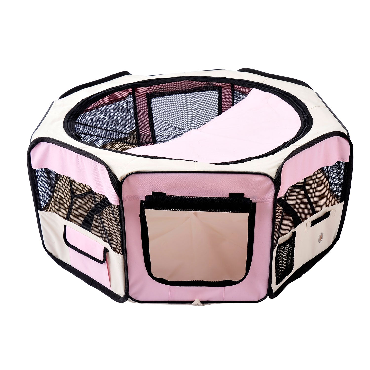 PawHut 600D Oxford Soft Fabric Kennel, Portable Lightweight Cat Dog Playpen, Foldable Pet Puppy Rabbit Guinea Pig Pen Run Dia 90 x 41H cm Indoor & Outdoor Pink