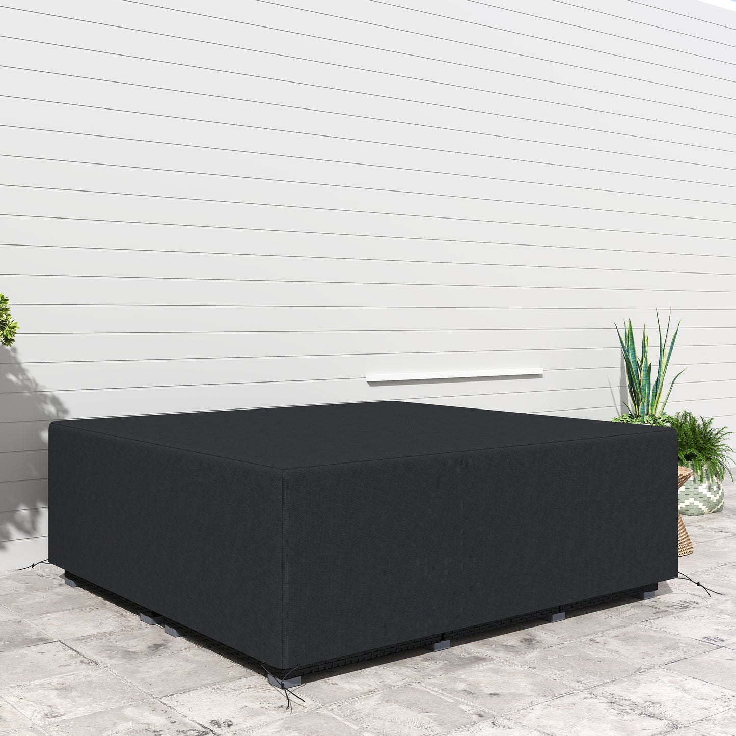 Outsunny 600D Oxford Outdoor Garden Furniture Sofa Set Cover, Waterproof Anti-UV Rattan Sun Lounger Protection Protector Cover, 225L x 210W x 70Hcm, Black