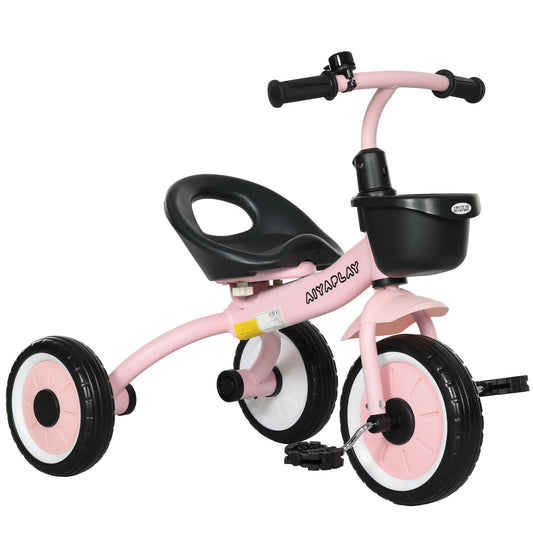 AIYAPLAY Kids Trike, Tricycle, with Adjustable Seat, Basket, Bell, for Ages 2-5 Years - Pink