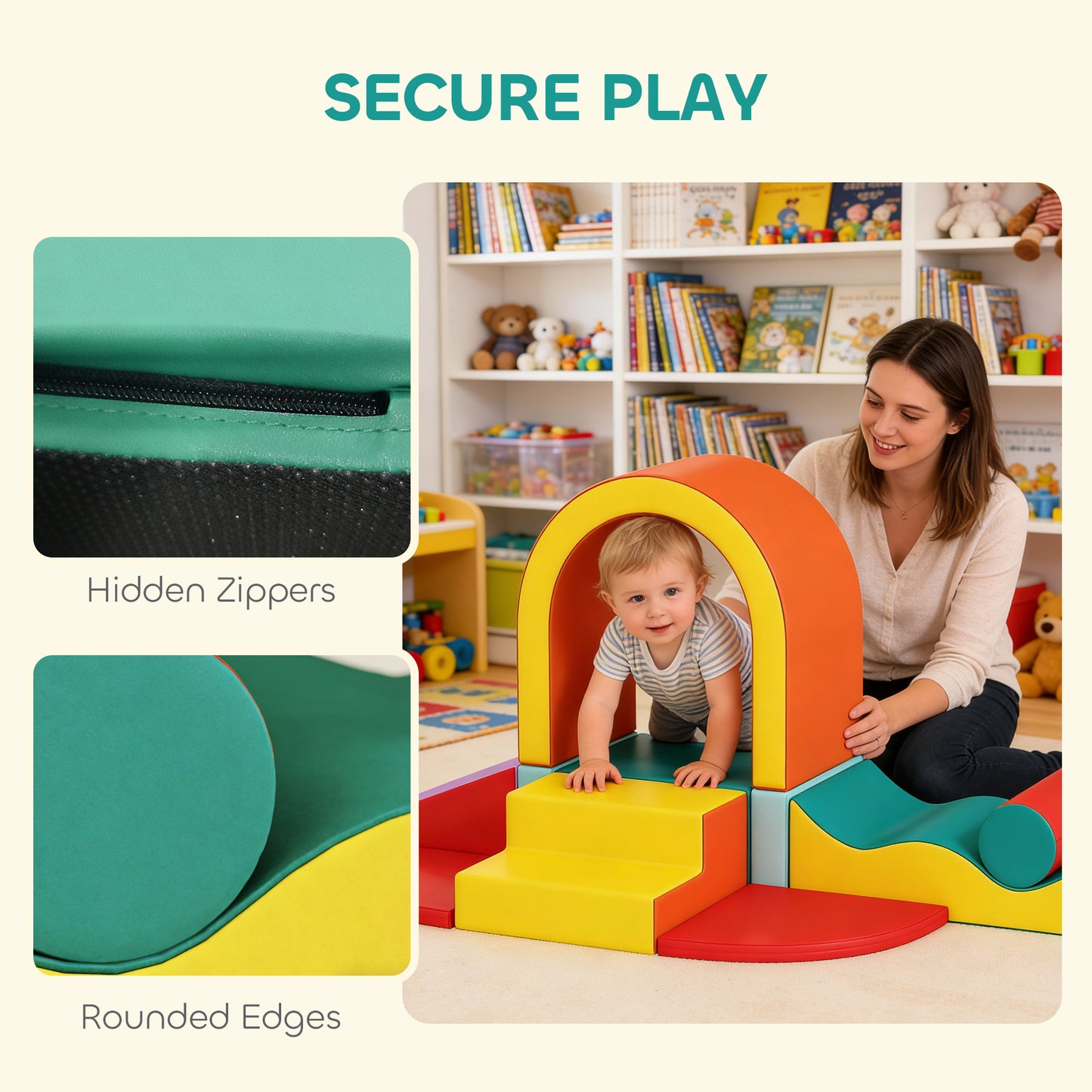 AIYAPLAY Kids Soft Play Set, 10PCs PU Leather Foam Climbing Blocks for Climb and Crawl, Educational Toys for Motor Development