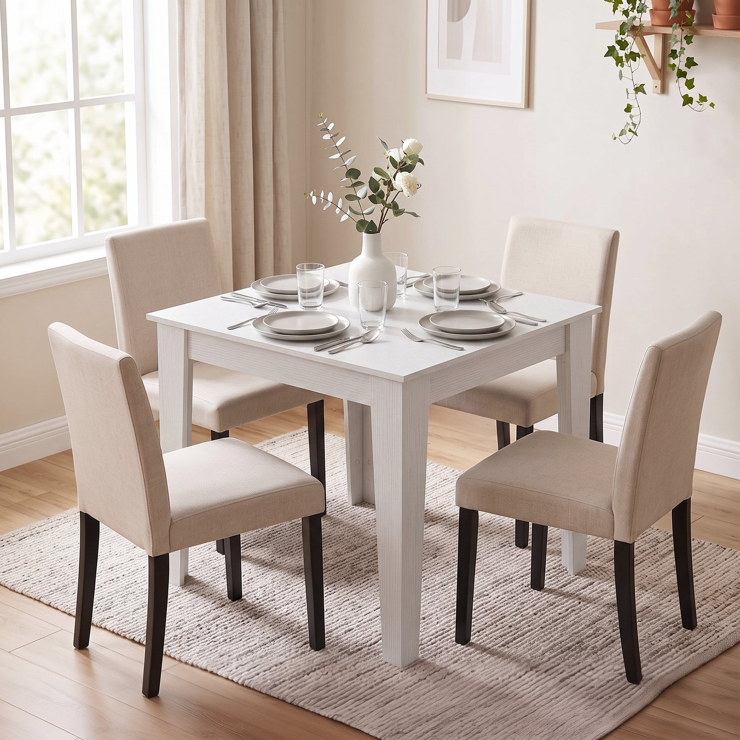 HOMCOM Dining Table for 4, 80L x 80W x 75Hcm, Modern Square Kitchen Table, White