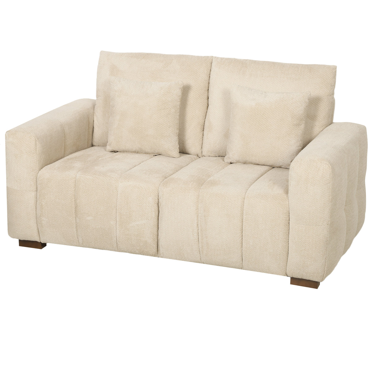 HOMCOM 2 Seater Sofa, Upholstered Velvet Small Couch for Bedroom with Pillows, Modern Sofa Settee with Padded Cushion and Wood Legs for Living Room, Cream White Default Title