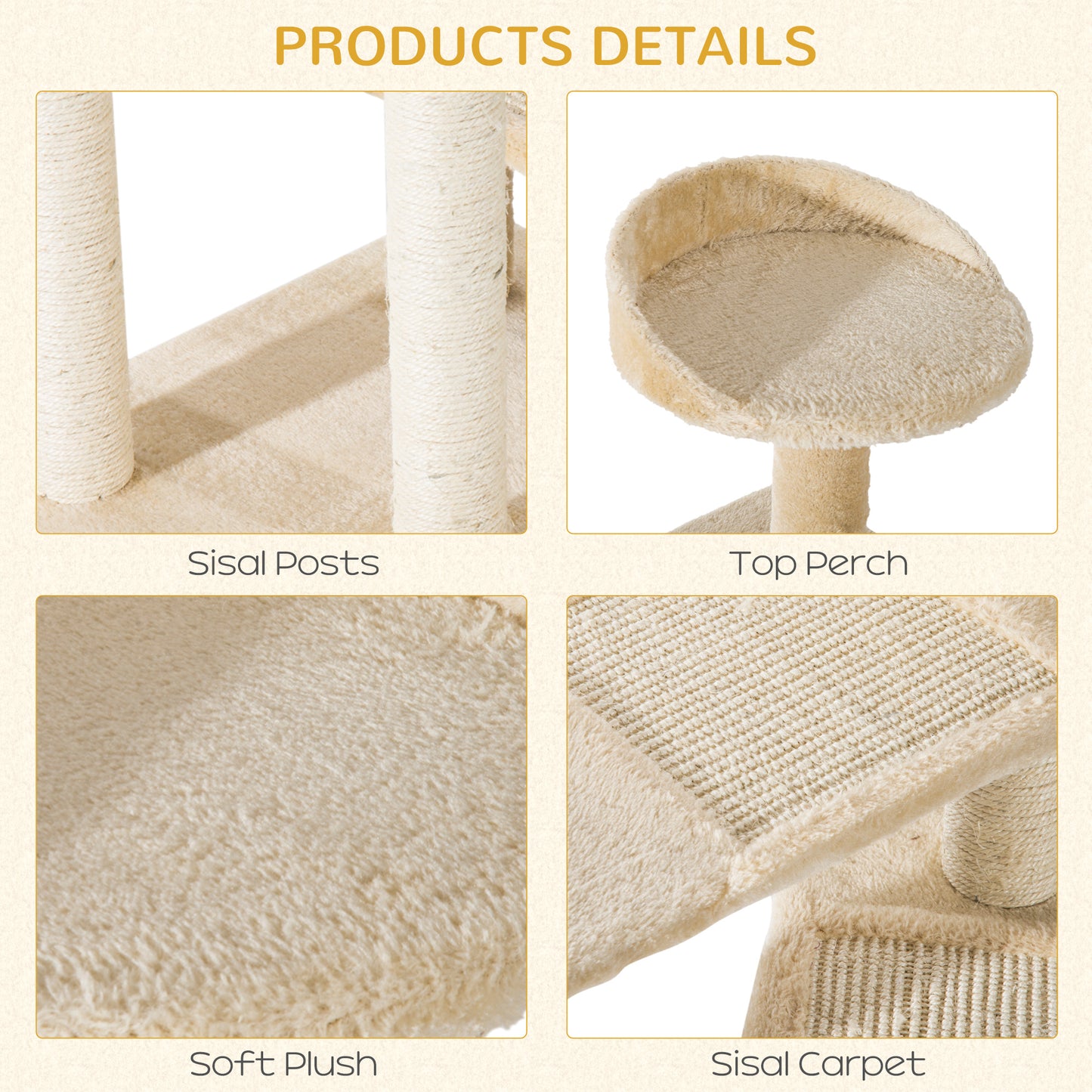 PawHut 100 cm Cat Tree for Indoor Cats Kitten Scratch Scratching Post Climbing Tower Activity Centre Beige